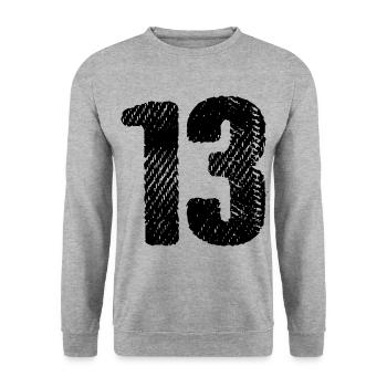 13 Zahl Trikot - Unisex Pullover - Weißgrau meliert - Vorne - Alina (178cm) & Michal (187cm)