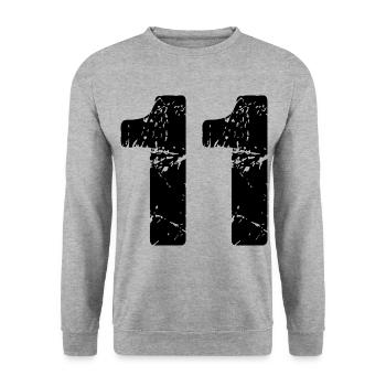 11 Zahl Trikot - Unisex Pullover - Weißgrau meliert - Vorne - Alina (178cm) & Michal (187cm)