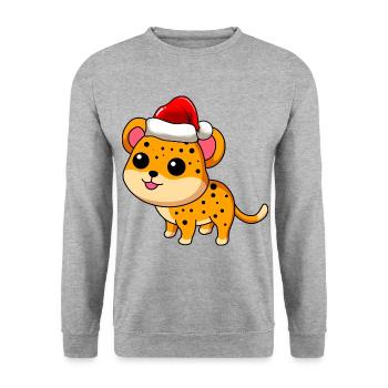 Leopard Comic Weihnachten - Unisex Pullover - Weißgrau meliert - Vorne - Alina (178cm) & Michal (187cm)