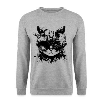 Cyberpunk Cat, Cat's Head, Robot, Cyborg - Unisex Sweatshirt - salt & pepper - Front - Alina (178cm) & Michal (187cm)