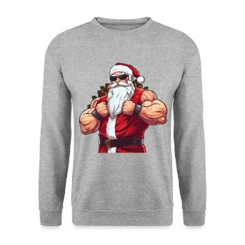 Bath Santa Claus Muscles Strong Christmas - Unisex Sweatshirt - salt & pepper - Front - Alina (178cm) & Michal (187cm)
