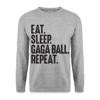 Eat. Sleep. Gaga Ball. Repeat. Dodgeball Gagaball - Unisex Pullover - Weißgrau meliert - Vorne - Alina (178cm) & Michal (187cm)