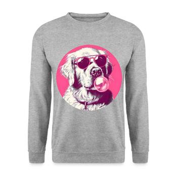 Golden Retriever mit Sonnenbrille und Kaugummi - Unisex Pullover - Weißgrau meliert - Vorne - Alina (178cm) & Michal (187cm)
