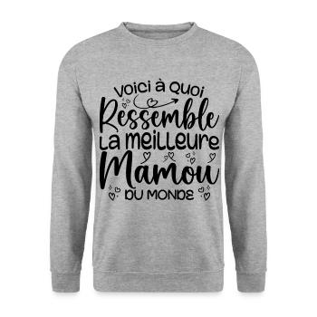 Cadeau Meilleure Mamou - Cadeau Super Mamou - Sweat-shirt Unisexe - gris chiné - Devant - Alina (178cm) & Michal (187cm)
