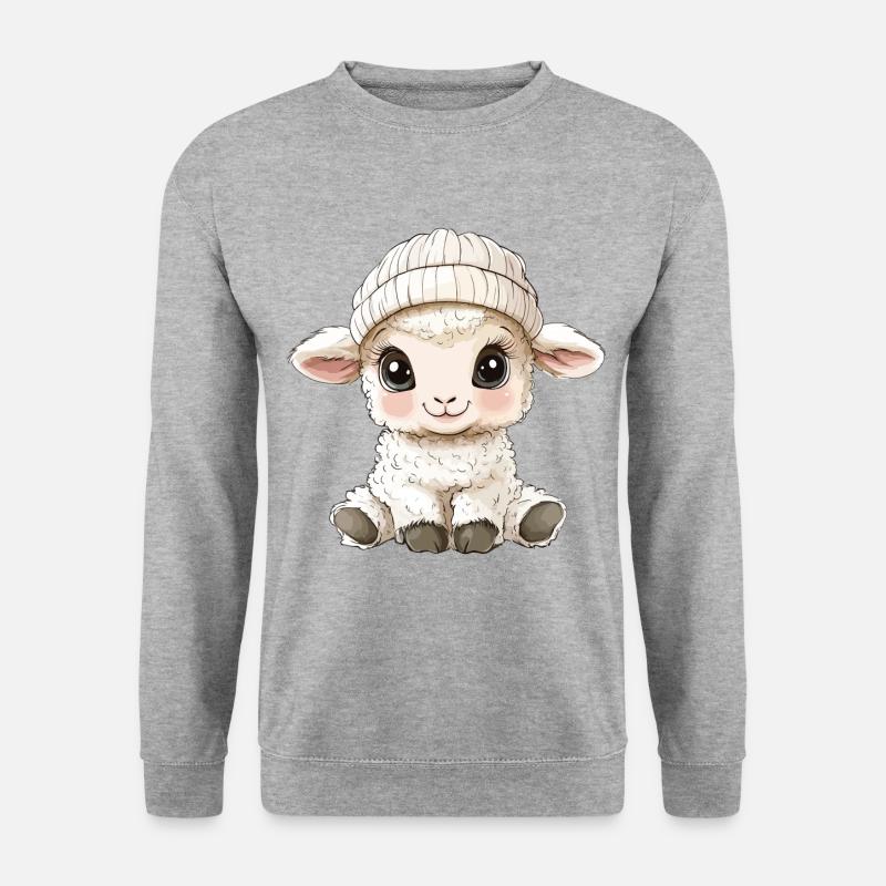 Schaf Süß Niedlich Baby Kinder Tier Lamm Cartoon - Unisex Pullover - Weißgrau meliert