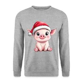 Cochon Noël Mignon Mignon Couler Cochon - Sweat-shirt Unisexe - gris chiné - Devant - Alina (178cm) & Michal (187cm)