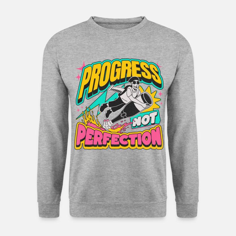 Fortschritt statt Perfektion Statement - Unisex Pullover - Weißgrau meliert