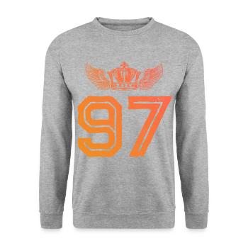97 Number crown - Unisex Sweatshirt - salt & pepper - Front - Alina (178cm) & Michal (187cm)