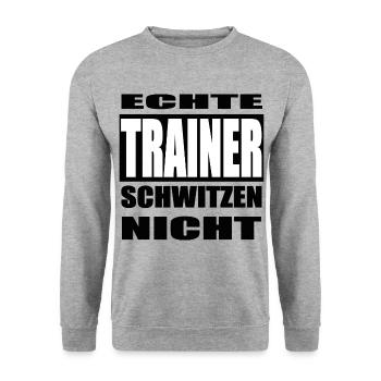 Echte Trainer schwitzen nicht Shirt, Tasse, Sport - Unisex Pullover - Weißgrau meliert - Vorne - Alina (178cm) & Michal (187cm)