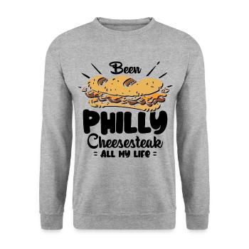 Philly Breakfast Sandwich - Unisex Pullover - Weißgrau meliert - Vorne - Alina (178cm) & Michal (187cm)