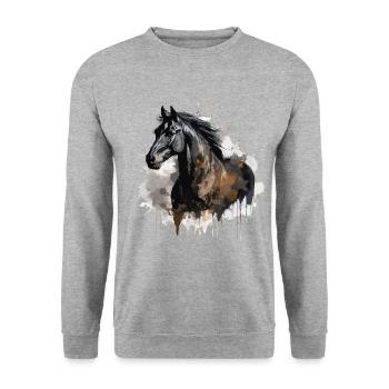Pferd Schwarz Pferdeliebhaber Splash Aquarell - Unisex Pullover - Weißgrau meliert - Vorne - Alina (178cm) & Michal (187cm)