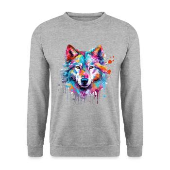 Wolf Wolf's Head Nature Wilderness Watercolor Colorful Art - Unisex Sweatshirt - salt & pepper - Front - Alina (178cm) & Michal (187cm)