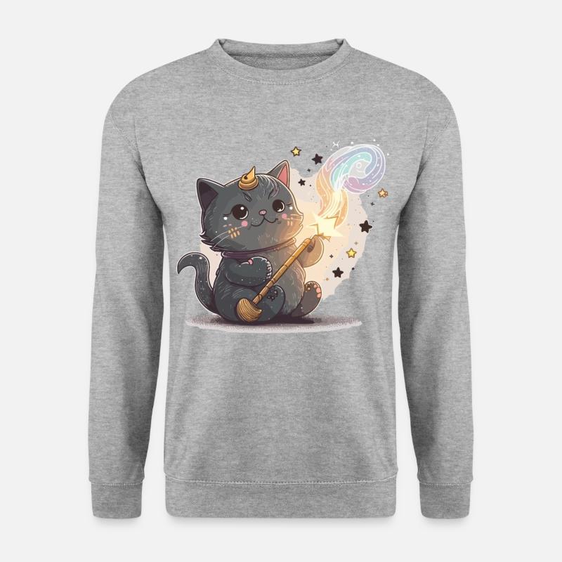 Witziger Katzen-Zauberer - Unisex Pullover - Weißgrau meliert