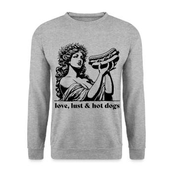 Aphrodite with love, lust and hot dogs Fast food - Unisex Sweatshirt - salt & pepper - Front - Alina (178cm) & Michal (187cm)