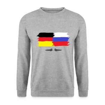 Deutschland - Russland - Freundschafts Geschenke - Unisex Pullover - Weißgrau meliert - Vorne - Alina (178cm) & Michal (187cm)