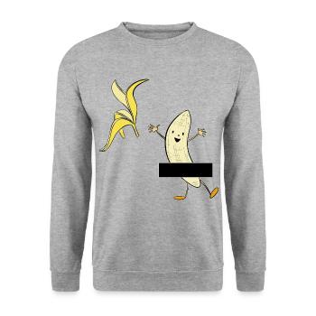 Nackte Banane. Geschenk Idee Humor Zensur - Unisex Pullover - Weißgrau meliert - Vorne - Alina (178cm) & Michal (187cm)