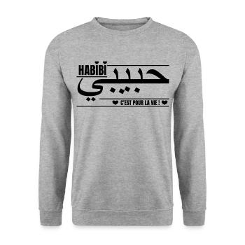 Habibi, c'est pour la vie ! - Idée cadeau Amour - Sweat-shirt Unisexe - gris chiné - Devant - Alina (178cm) & Michal (187cm)