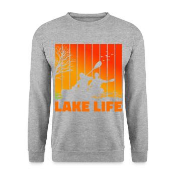 Lake Life Graphic Kayaking Kayak Canoe Rowing Rowe - Unisex Pullover - Weißgrau meliert - Vorne - Alina (178cm) & Michal (187cm)