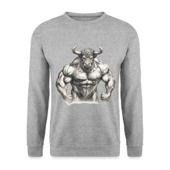 Bull Muscles Bodybuilding Strong Strength Animal - Unisex Sweatshirt - salt & pepper - Front - Alina (178cm) & Michal (187cm)