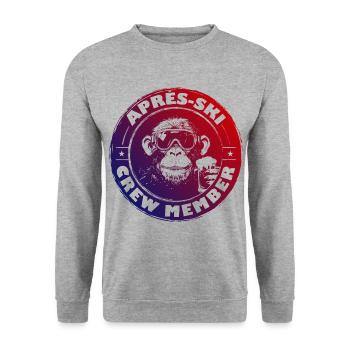 Affe Apres Ski Team Spruch Bunt - Unisex Pullover - Weißgrau meliert - Vorne - Alina (178cm) & Michal (187cm)