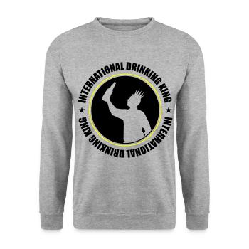Drinking King Party Spruch - Unisex Pullover - Weißgrau meliert - Vorne - Alina (178cm) & Michal (187cm)