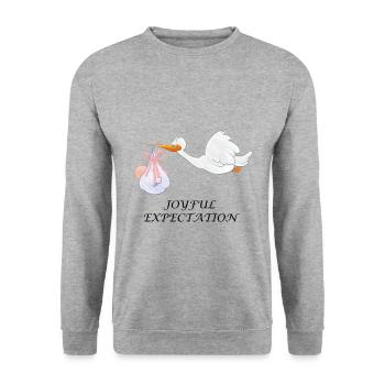 Schwangerschaft Schwanger Baby Geburt Storch - Unisex Pullover - Weißgrau meliert - Vorne - Alina (178cm) & Michal (187cm)