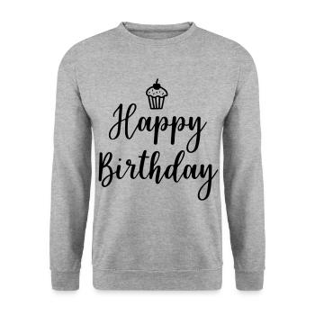 Verjaardag Happy Birthday Gift - Uniseks sweater - witgrijs gemêleerd - Voor - Alina (178cm) & Michal (187cm)
