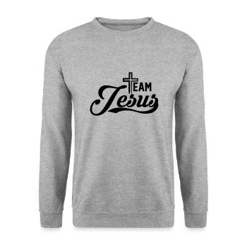 Team Jesus, schwarz. - Unisex Pullover - Weißgrau meliert - Vorne - Alina (178cm) & Michal (187cm)