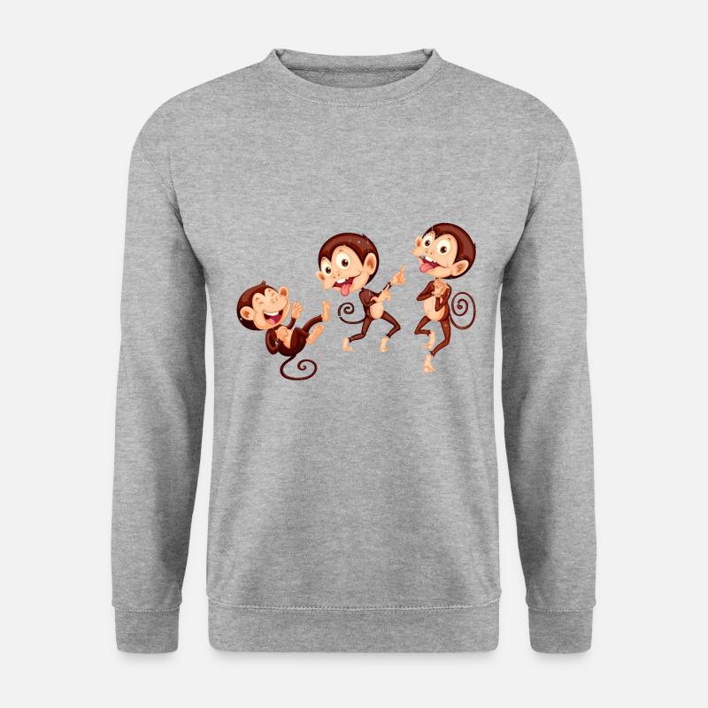 Three Monkeys. Drei Äffchen. - Unisex Pullover - Weißgrau meliert