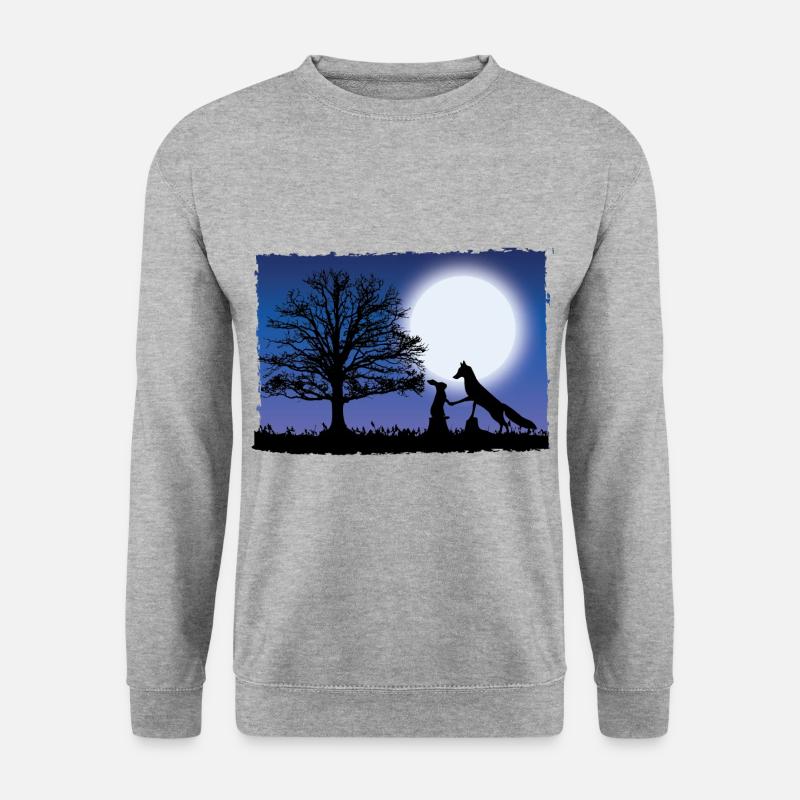 Fuchs und Hase. Nacht. Fox and Rabbit. Night. - Unisex Pullover - Weißgrau meliert