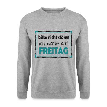 Freitag. Wochenende. Büro. - Unisex Pullover - Weißgrau meliert - Vorne - Alina (178cm) & Michal (187cm)