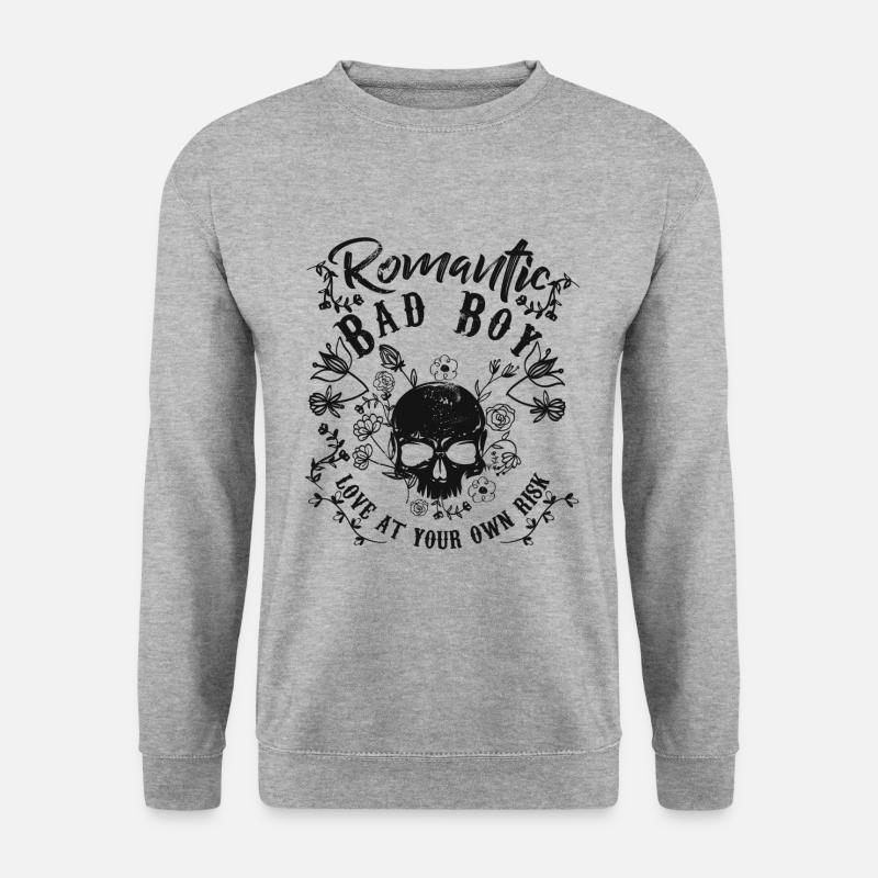 Skull. Bad Boy. Love. - Unisex Pullover - Weißgrau meliert