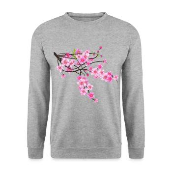 Sakura Flower - Unisex Sweatshirt - salt & pepper - Front - Alina (178cm) & Michal (187cm)