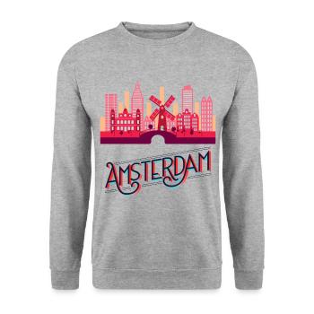 Amsterdam Pays-Bas Netherlands Holland Skyline - Sweat-shirt Unisexe - gris chiné - Devant - Alina (178cm) & Michal (187cm)