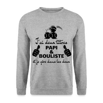 Papi & Bouliste Pétanque Cadeau - Sweat-shirt Unisexe - gris chiné - Devant - Alina (178cm) & Michal (187cm)