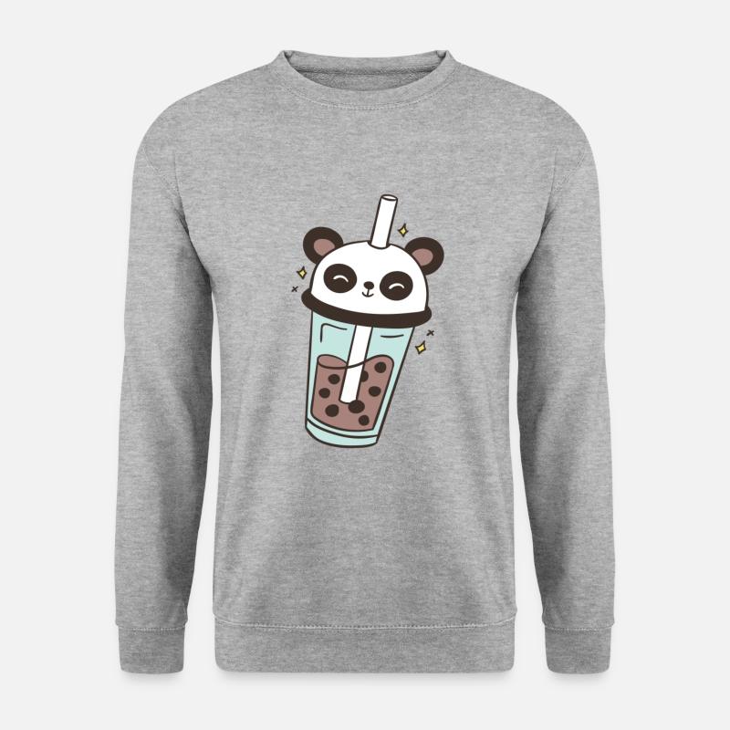 Panda Bubble Tea Pandabär Bubbletea - Unisex Pullover - Weißgrau meliert