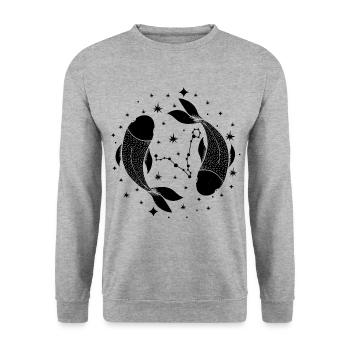 Sternzeichen Pisces Seelvolle Fische Februar März - Unisex Pullover - Weißgrau meliert - Vorne - Alina (178cm) & Michal (187cm)
