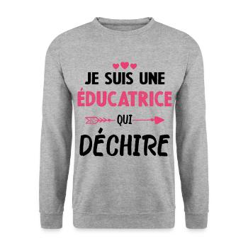 Je Suis Une Éducatrice Qui Déchire - Sweat-shirt Unisexe - gris chiné - Devant - Alina (178cm) & Michal (187cm)
