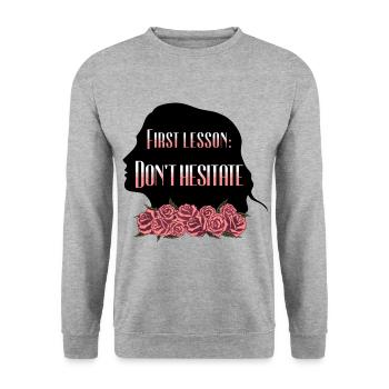 Rose Hathaway Quote "First lesson: Don't hesitate" - Unisex Sweatshirt - salt & pepper - Front - Alina (178cm) & Michal (187cm)