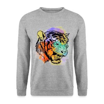 A Beautiful and Fun Watercolor Tiger Design - Unisex Sweatshirt - salt & pepper - Front - Alina (178cm) & Michal (187cm)