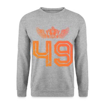 49 Zahl Krone - Unisex Pullover - Weißgrau meliert - Vorne - Alina (178cm) & Michal (187cm)