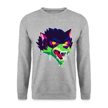 A Beautiful and Creepy Wolf Cartoon Design - Unisex Sweatshirt - salt & pepper - Front - Alina (178cm) & Michal (187cm)