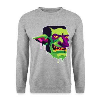 Gruseliges und schönes Goblin Monster Design - Unisex Pullover - Weißgrau meliert - Vorne - Alina (178cm) & Michal (187cm)