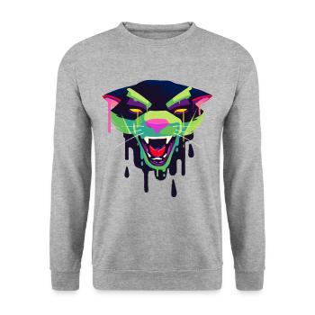 Ein Schönes und Gruseliges Panther Design - Unisex Pullover - Weißgrau meliert - Vorne - Alina (178cm) & Michal (187cm)