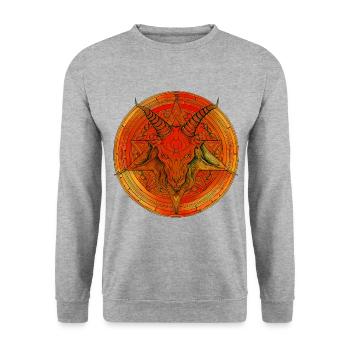 Pentagramm von einem Kopf aus Baphomet überragt - Unisex Pullover - Weißgrau meliert - Vorne - Alina (178cm) & Michal (187cm)