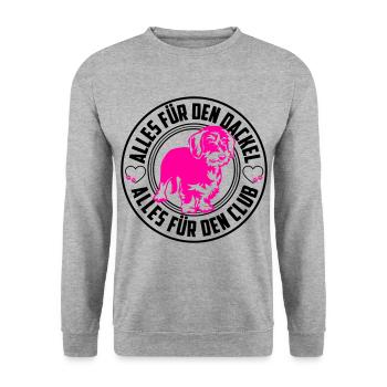 Alles für den Dackel | Farben änderbar - Unisex Pullover - Weißgrau meliert - Vorne - Alina (178cm) & Michal (187cm)
