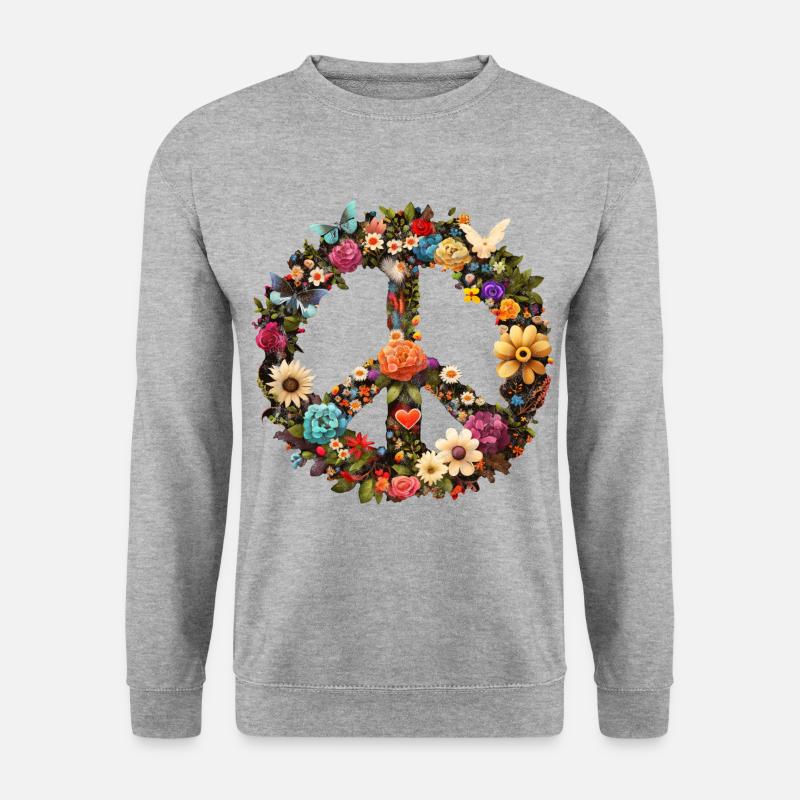 Peace Symbol, Friedenszeichen, Frieden, Freiheit - Unisex Pullover - Weißgrau meliert