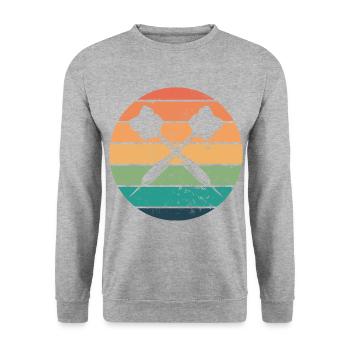 Retro Graphic Dart Player Darts Dartboard Bullseye - Unisex Sweatshirt - salt & pepper - Front - Alina (178cm) & Michal (187cm)
