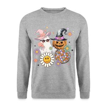 Halloween Retro Vintage Groovy - Sweat-shirt Unisexe - gris chiné - Devant - Alina (178cm) & Michal (187cm)