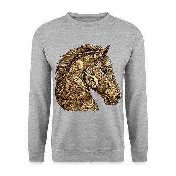 Pferd Kopf Tier - Unisex Pullover - Weißgrau meliert - Vorne - Alina (178cm) & Michal (187cm)